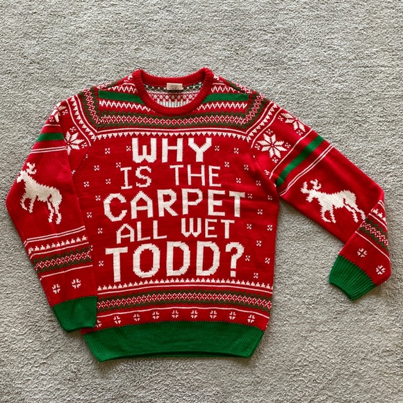 Christmas Vacation Sweater Margot Why Is The Carpet All Wet Todd? Ugly - S / M - Picture 2 of 6